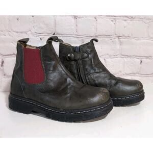 Zecchino d'Oro Kids Chelsea Zip Boots Distressed Olive Green Leather Italy Sz 28